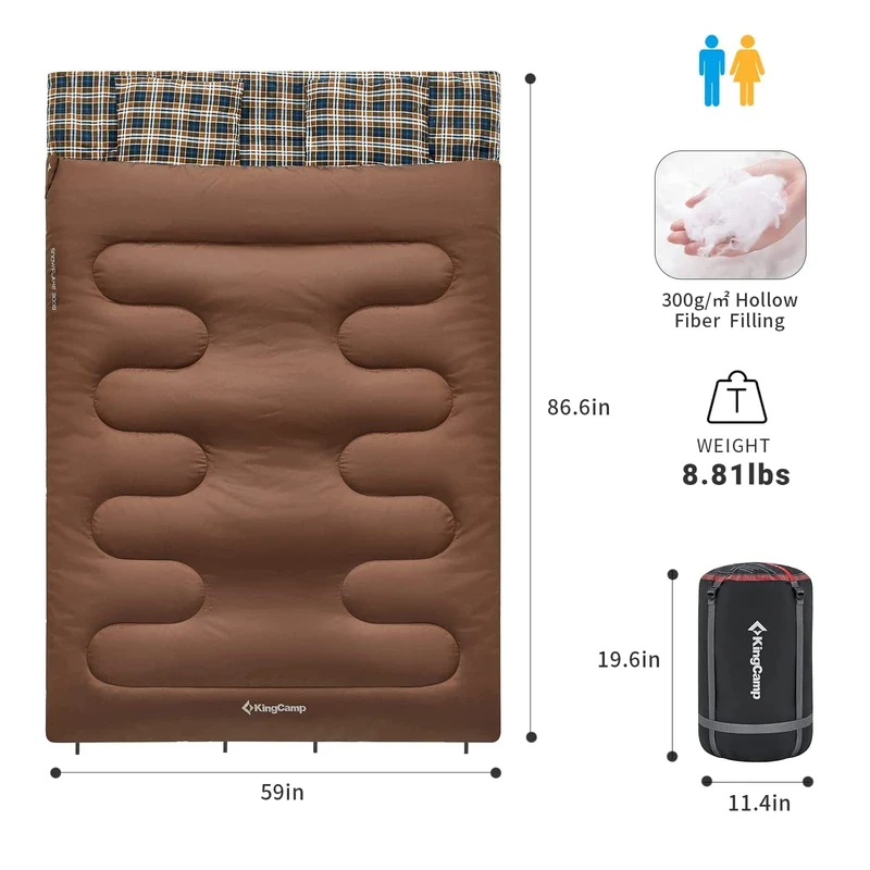 KingCamp SNOWFLAKE 300D Sleeping Bag-Envelope Double with 2 Pillows