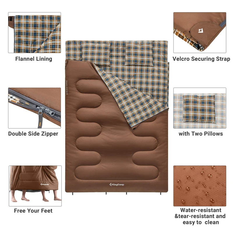 KingCamp SNOWFLAKE 300D Sleeping Bag-Envelope Double with 2 Pillows
