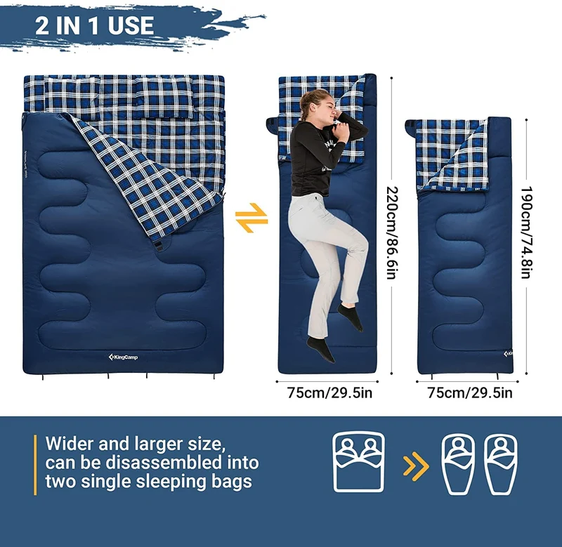 KingCamp SNOWFLAKE 300D Sleeping Bag-Envelope Double with 2 Pillows