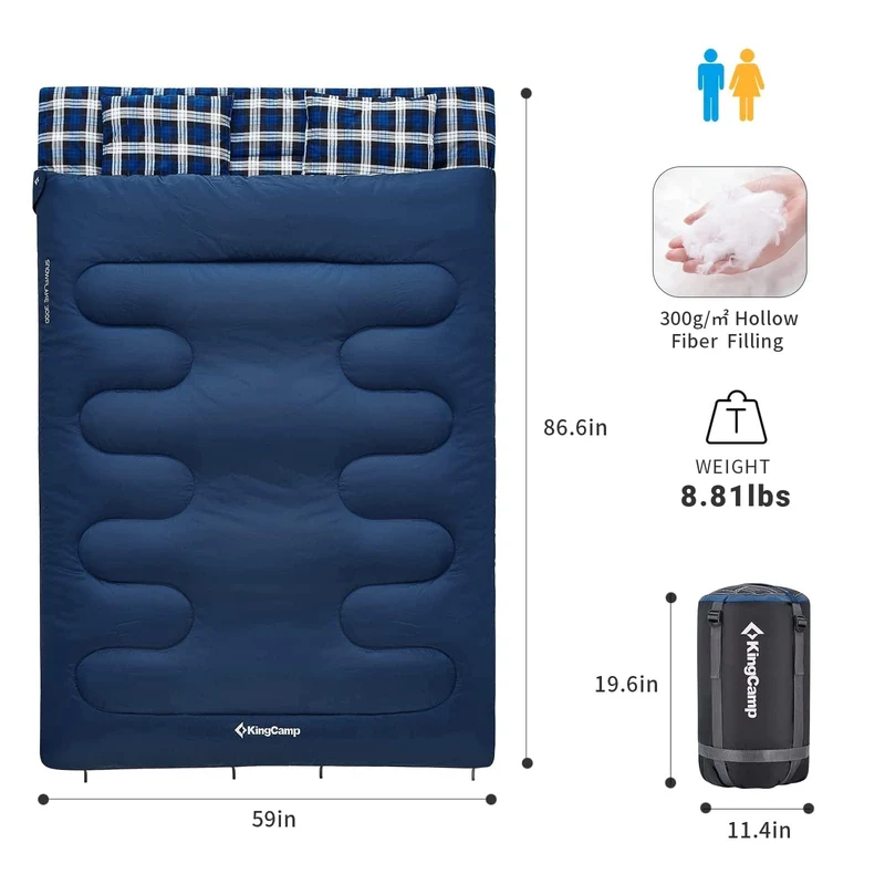 KingCamp SNOWFLAKE 300D Sleeping Bag-Envelope Double with 2 Pillows