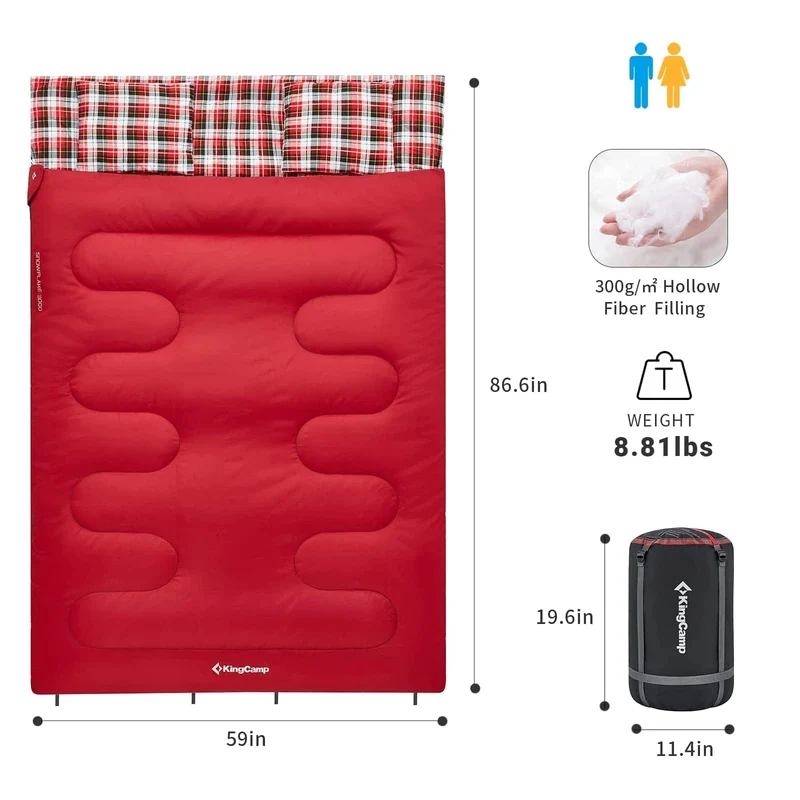 KingCamp SNOWFLAKE 300D Sleeping Bag-Envelope Double with 2 Pillows