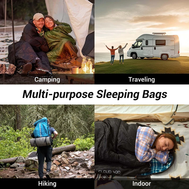 KingCamp CLOUDY 300 Flannel Lined Sleeping Bag – 300g Insulated, Waterproof & Extra Wide