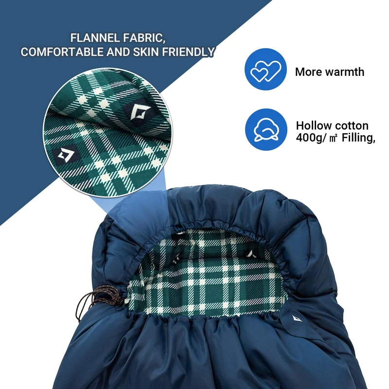 KingCamp CLOUDY 300 Flannel Lined Sleeping Bag – 300g Insulated, Waterproof & Extra Wide