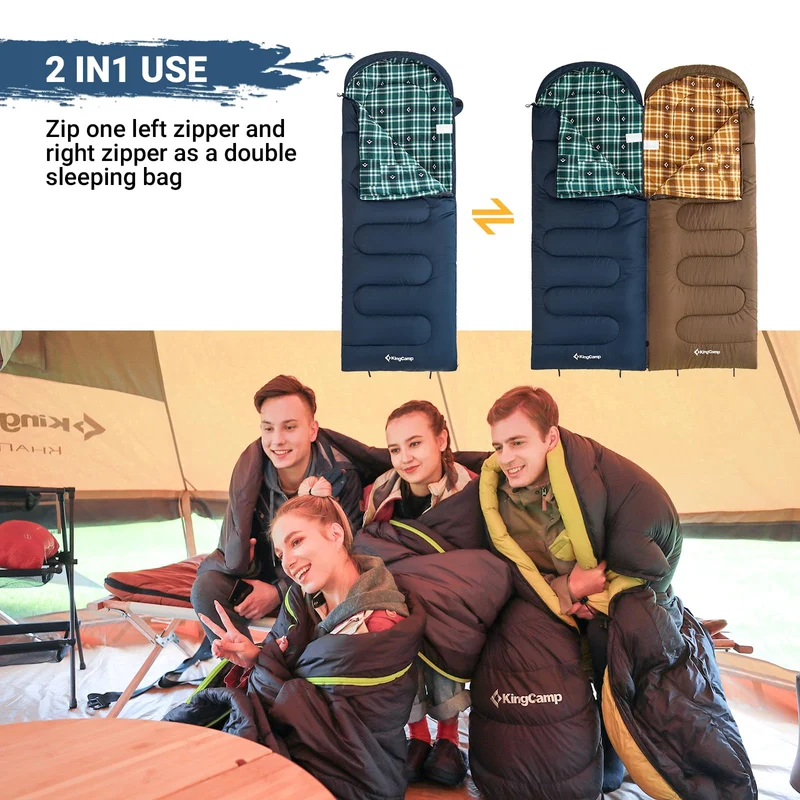 KingCamp CLOUDY 300 Flannel Lined Sleeping Bag – 300g Insulated, Waterproof & Extra Wide