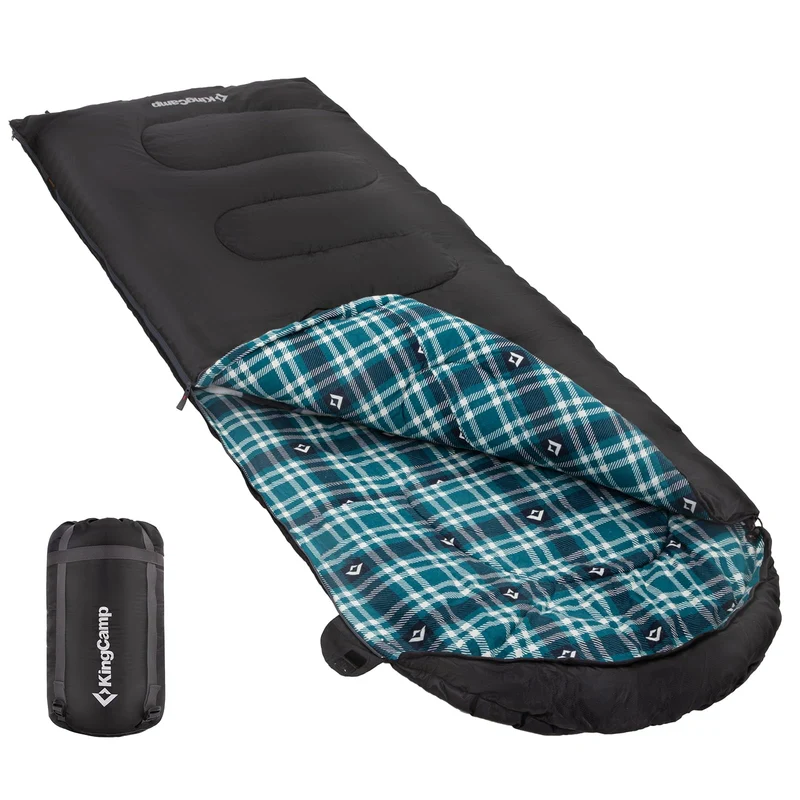 KingCamp CLOUDY 300 Flannel Lined Sleeping Bag – 300g Insulated, Waterproof & Extra Wide