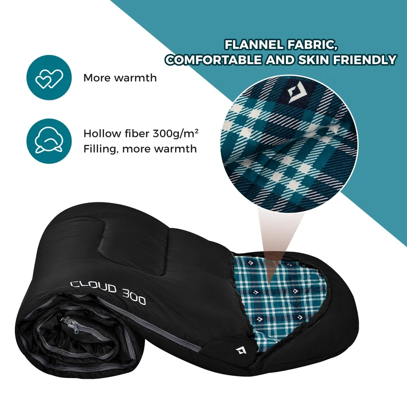KingCamp CLOUDY 300 Flannel Lined Sleeping Bag – 300g Insulated, Waterproof & Extra Wide