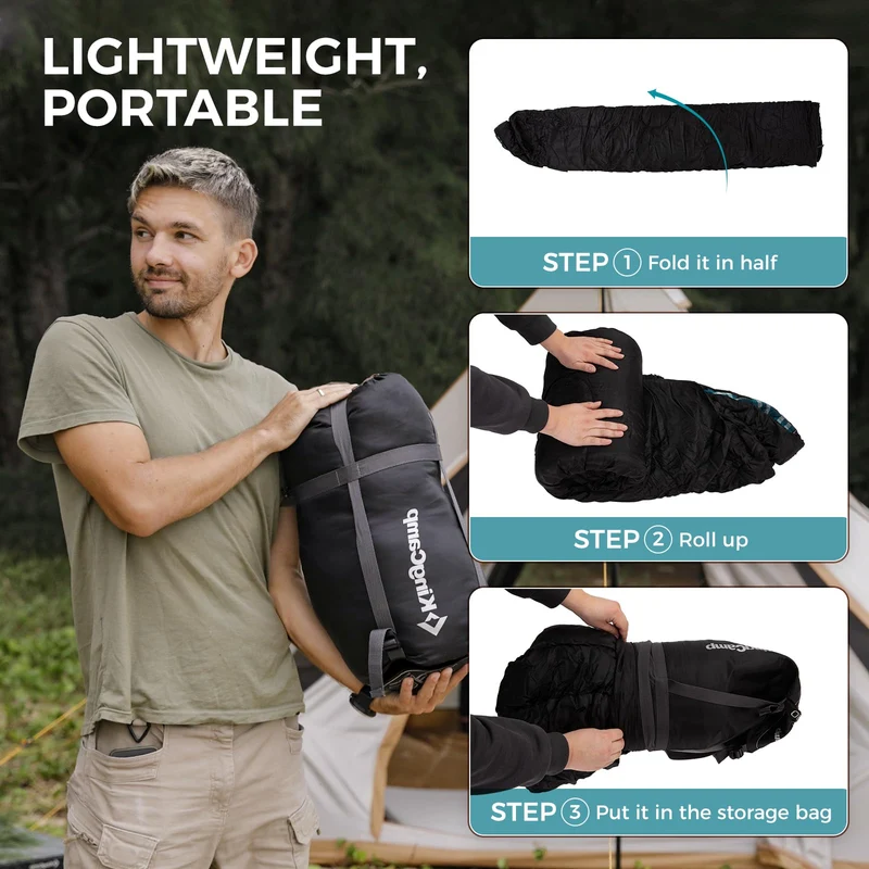 KingCamp CLOUDY 300 Flannel Lined Sleeping Bag – 300g Insulated, Waterproof & Extra Wide