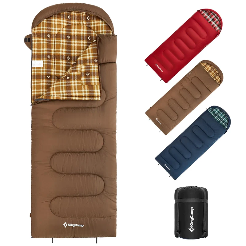 KingCamp CLOUDY 300 Flannel Lined Sleeping Bag – 300g Insulated, Waterproof & Extra Wide