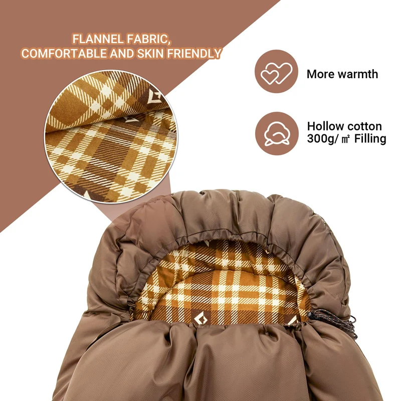 KingCamp CLOUDY 300 Flannel Lined Sleeping Bag – 300g Insulated, Waterproof & Extra Wide