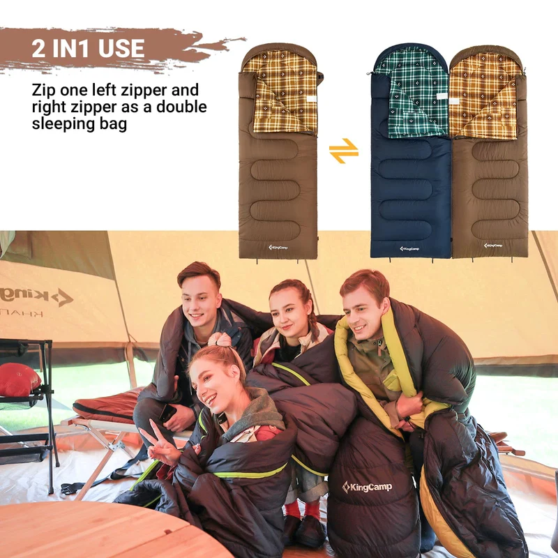 KingCamp CLOUDY 300 Flannel Lined Sleeping Bag – 300g Insulated, Waterproof & Extra Wide