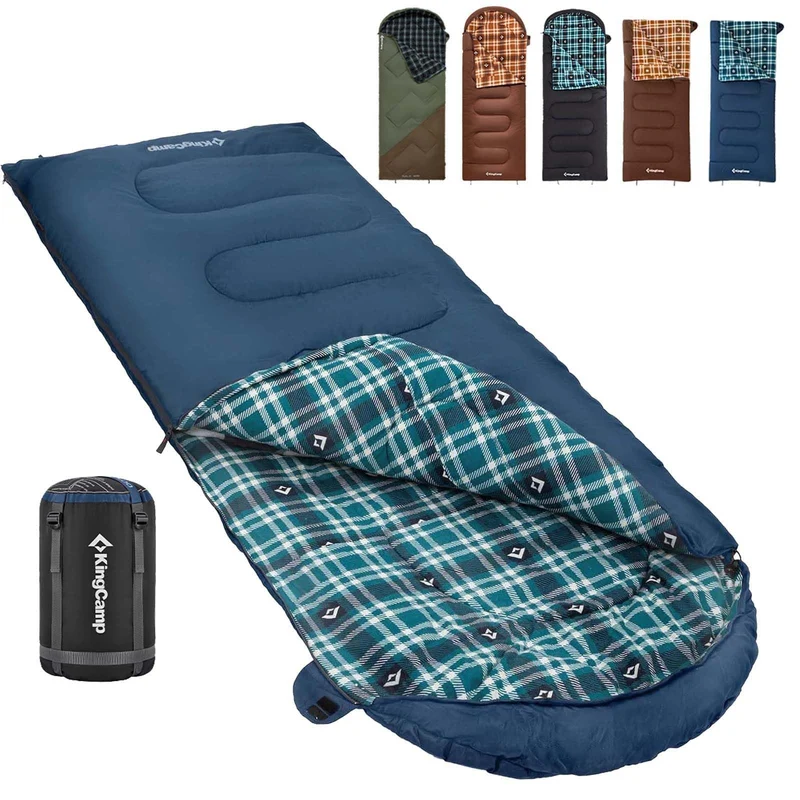 KingCamp CLOUDY 300 Flannel Lined Sleeping Bag – 300g Insulated, Waterproof & Extra Wide