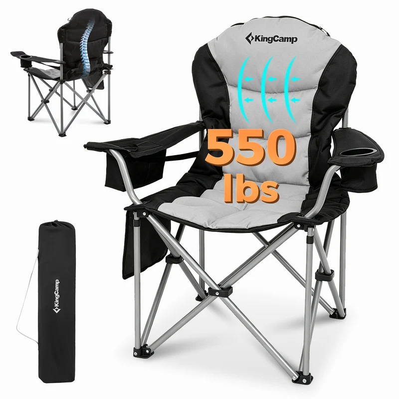 KingCamp JUNIPER C10 PLUS Heavy Duty Folding Camping Chair | 550lb Capacity Oversized Camp Chair with Lumbar Support