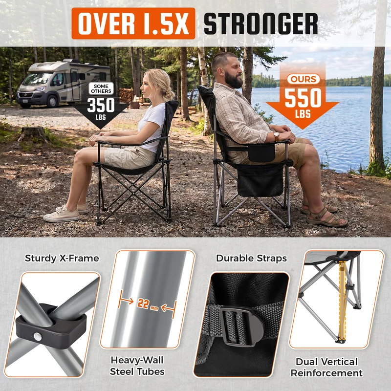 KingCamp JUNIPER C10 PLUS Heavy Duty Folding Camping Chair | 550lb Capacity Oversized Camp Chair with Lumbar Support