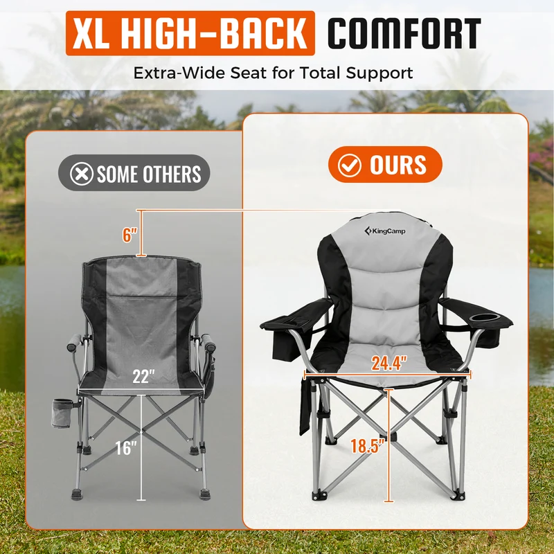 KingCamp JUNIPER C10 PLUS Heavy Duty Folding Camping Chair | 550lb Capacity Oversized Camp Chair with Lumbar Support