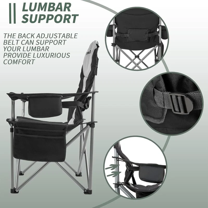KingCamp JUNIPER C10 PLUS Heavy Duty Folding Camping Chair | 550lb Capacity Oversized Camp Chair with Lumbar Support