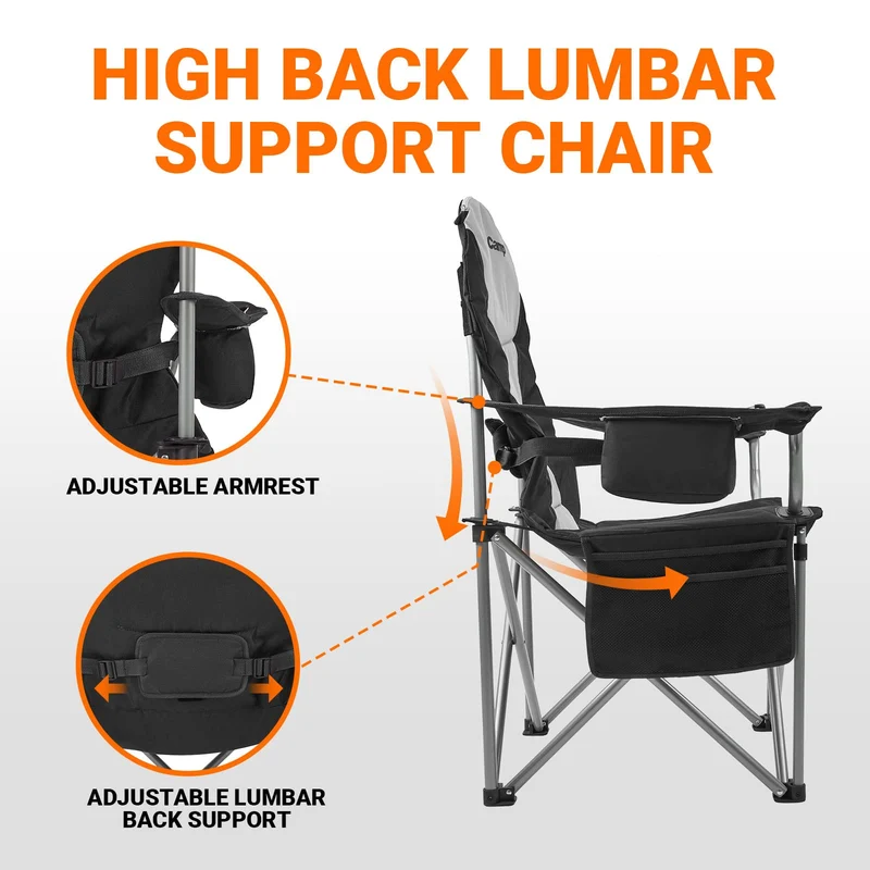 KingCamp JUNIPER C10 PLUS Heavy Duty Folding Camping Chair | 550lb Capacity Oversized Camp Chair with Lumbar Support