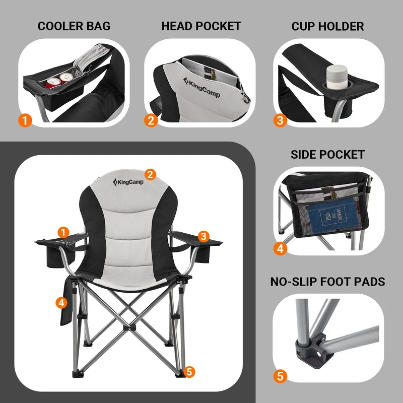 KingCamp JUNIPER C10 PLUS Heavy Duty Folding Camping Chair | 550lb Capacity Oversized Camp Chair with Lumbar Support