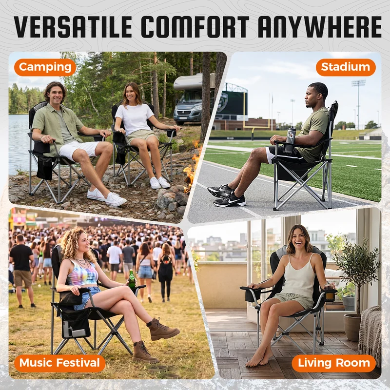 KingCamp JUNIPER C10 PLUS Heavy Duty Folding Camping Chair | 550lb Capacity Oversized Camp Chair with Lumbar Support