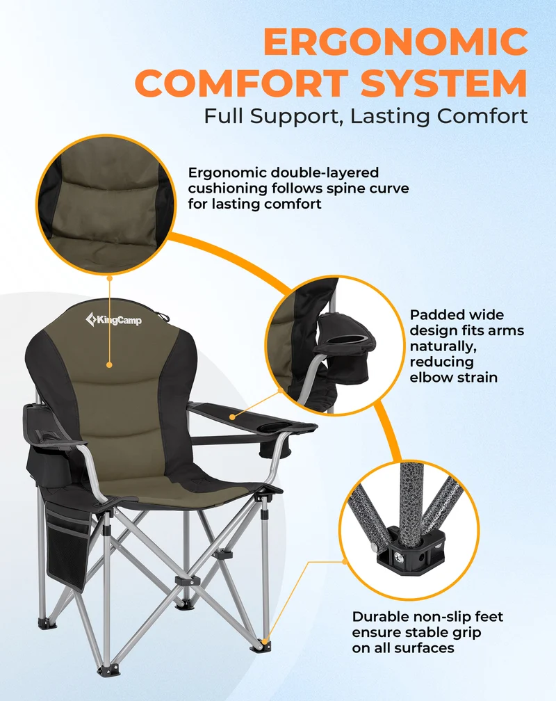 KingCamp JUNIPER C10 PLUS Heavy Duty Folding Camping Chair | 550lb Capacity Oversized Camp Chair with Lumbar Support