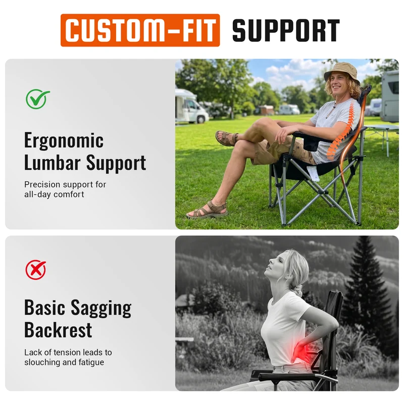 KingCamp JUNIPER C10 PLUS Heavy Duty Folding Camping Chair | 550lb Capacity Oversized Camp Chair with Lumbar Support