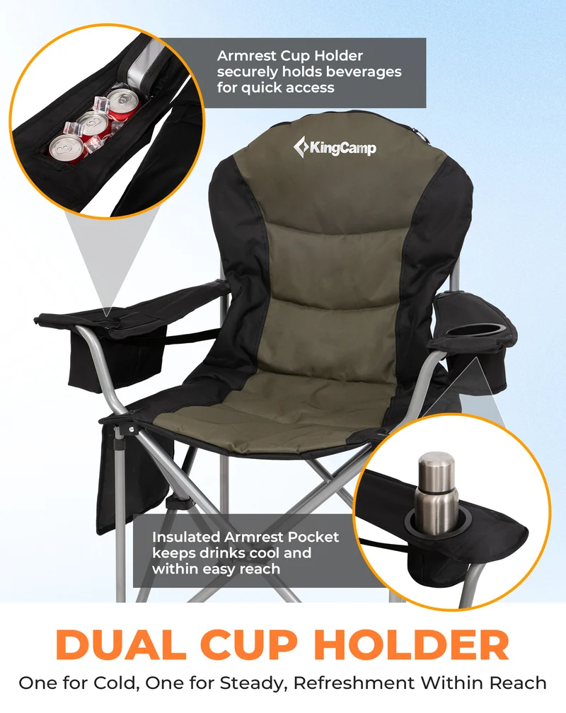 KingCamp JUNIPER C10 PLUS Heavy Duty Folding Camping Chair | 550lb Capacity Oversized Camp Chair with Lumbar Support