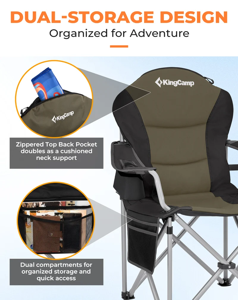 KingCamp JUNIPER C10 PLUS Heavy Duty Folding Camping Chair | 550lb Capacity Oversized Camp Chair with Lumbar Support