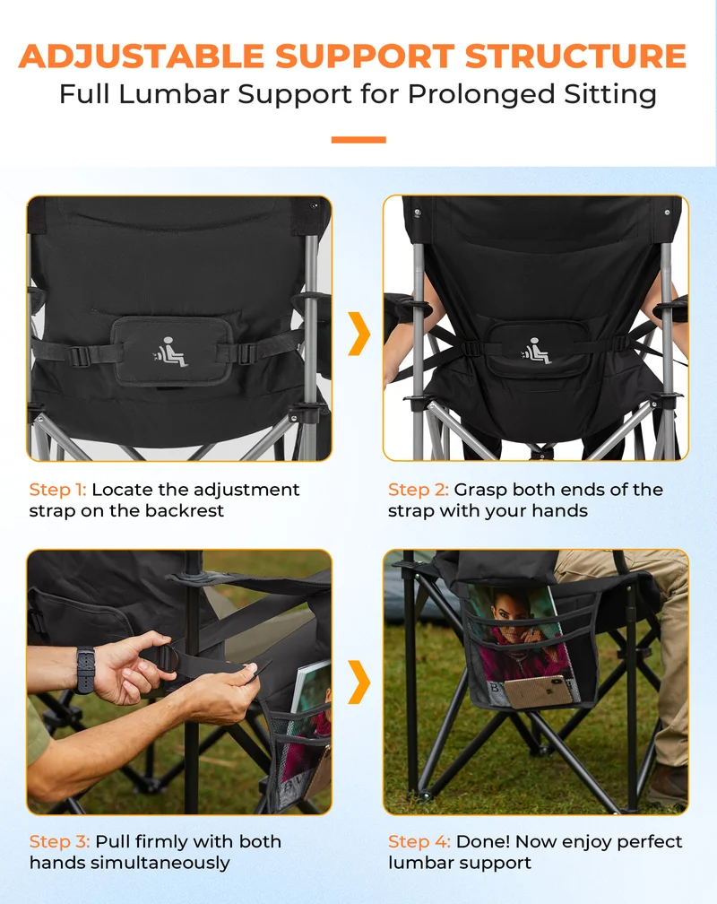 KingCamp JUNIPER C10 PLUS Heavy Duty Folding Camping Chair | 550lb Capacity Oversized Camp Chair with Lumbar Support