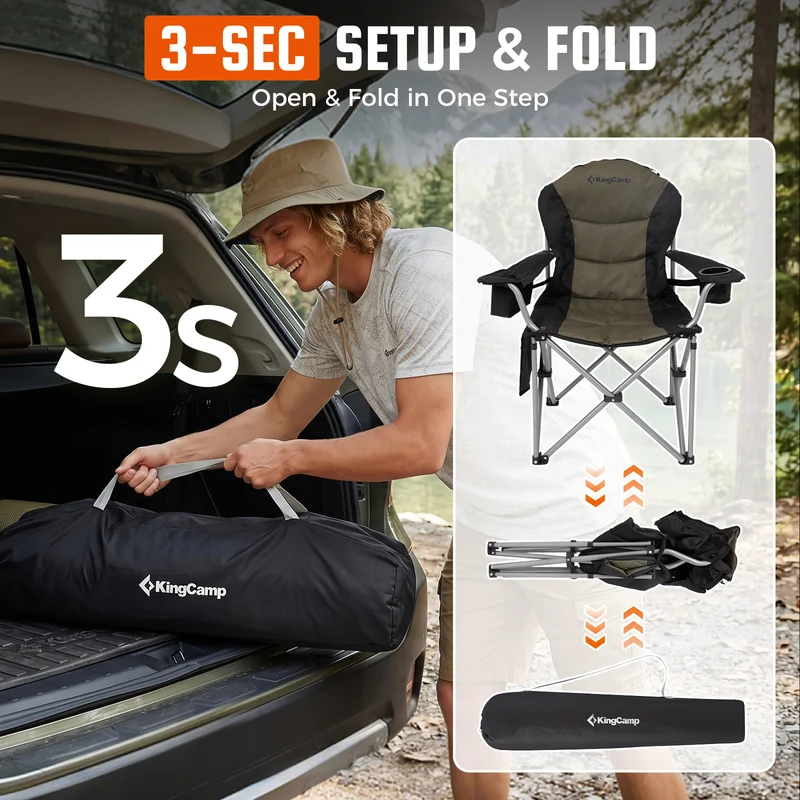 KingCamp JUNIPER C10 PLUS Heavy Duty Folding Camping Chair | 550lb Capacity Oversized Camp Chair with Lumbar Support