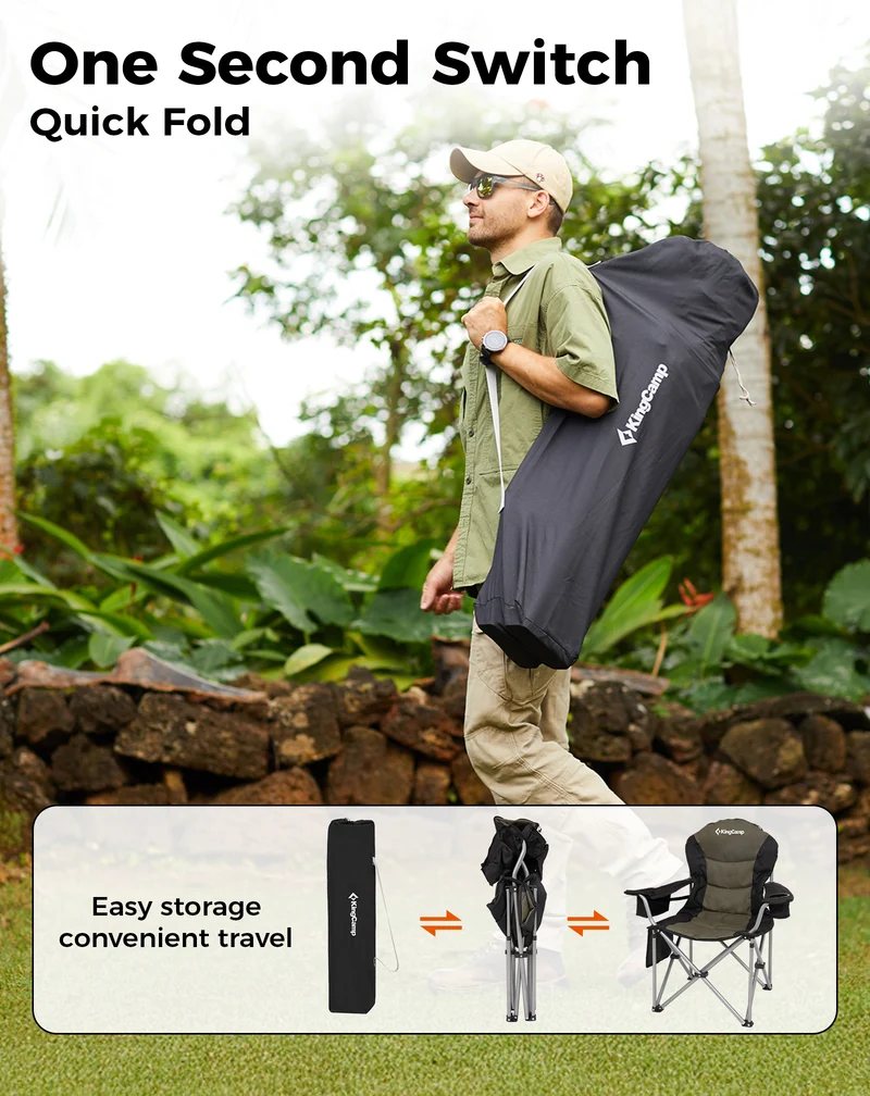 KingCamp JUNIPER C10 PLUS Heavy Duty Folding Camping Chair | 550lb Capacity Oversized Camp Chair with Lumbar Support