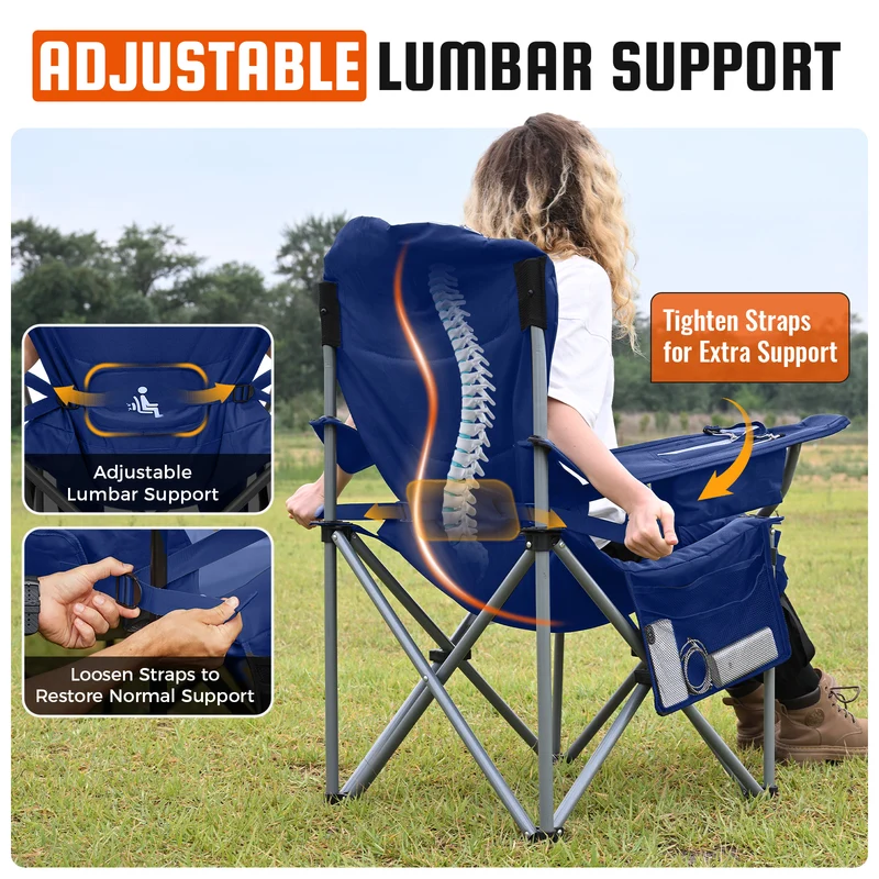 KingCamp JUNIPER C10 PLUS Heavy Duty Folding Camping Chair | 550lb Capacity Oversized Camp Chair with Lumbar Support