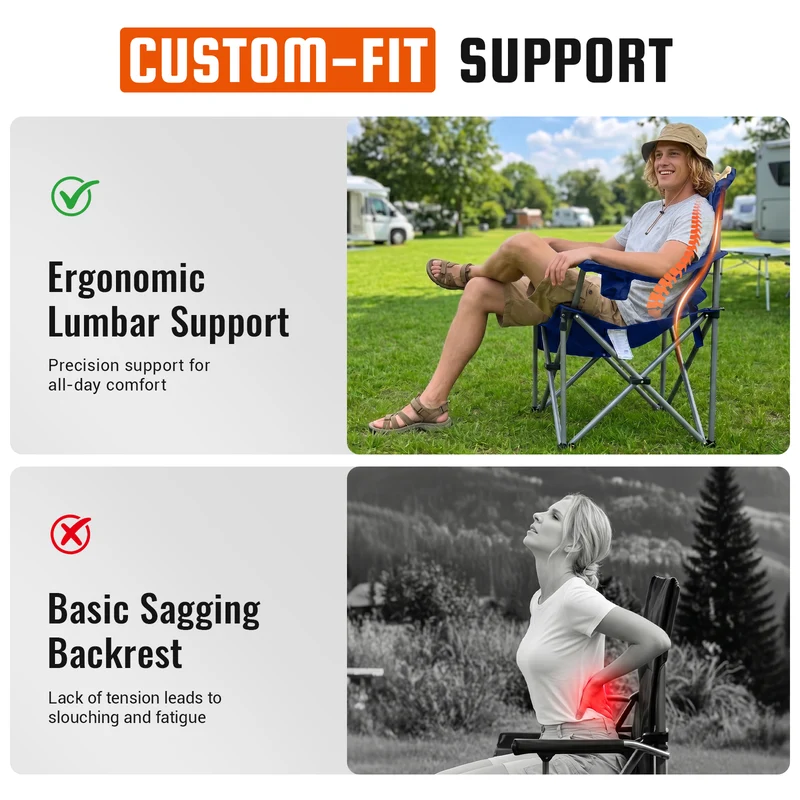 KingCamp JUNIPER C10 PLUS Heavy Duty Folding Camping Chair | 550lb Capacity Oversized Camp Chair with Lumbar Support