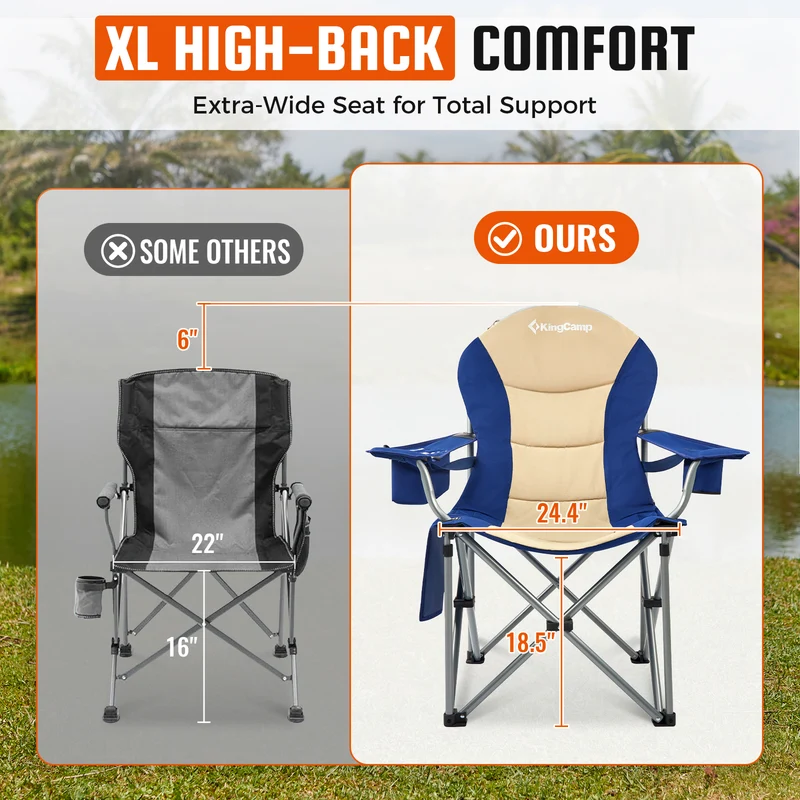 KingCamp JUNIPER C10 PLUS Heavy Duty Folding Camping Chair | 550lb Capacity Oversized Camp Chair with Lumbar Support