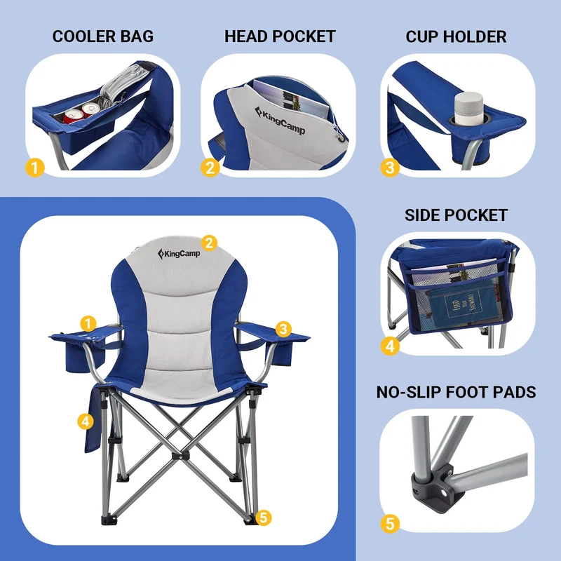 KingCamp JUNIPER C10 PLUS Heavy Duty Folding Camping Chair | 550lb Capacity Oversized Camp Chair with Lumbar Support