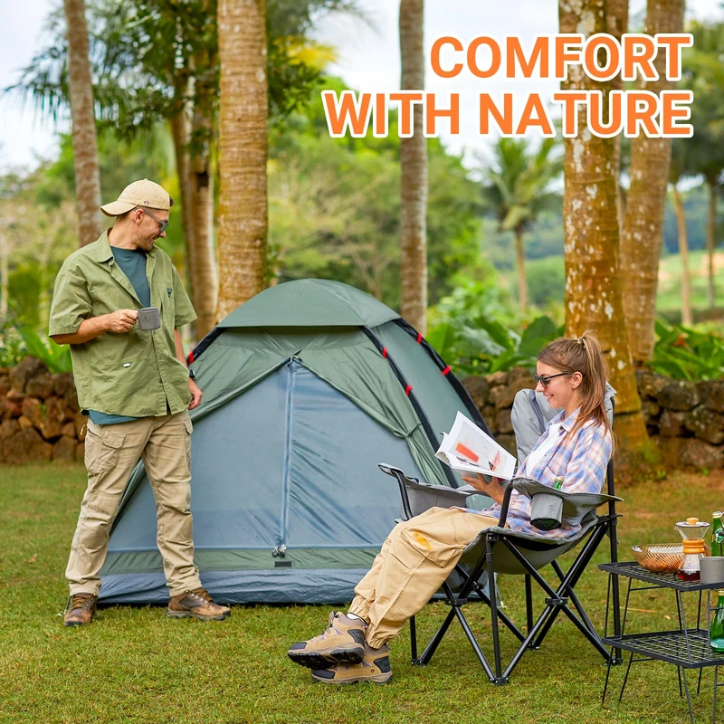 KingCamp JUNIPER C10 PLUS Heavy Duty Folding Camping Chair | 550lb Capacity Oversized Camp Chair with Lumbar Support
