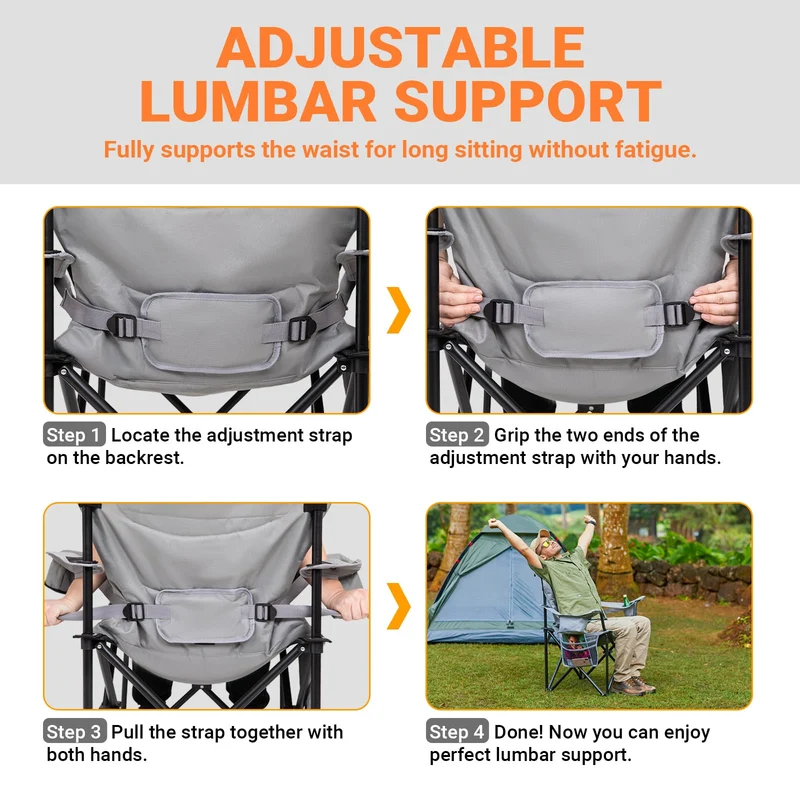 KingCamp JUNIPER C10 PLUS Heavy Duty Folding Camping Chair | 550lb Capacity Oversized Camp Chair with Lumbar Support
