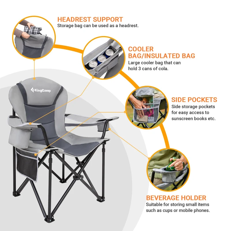 KingCamp JUNIPER C10 PLUS Heavy Duty Folding Camping Chair | 550lb Capacity Oversized Camp Chair with Lumbar Support