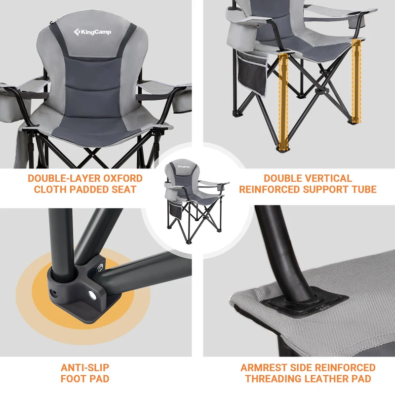 KingCamp JUNIPER C10 PLUS Heavy Duty Folding Camping Chair | 550lb Capacity Oversized Camp Chair with Lumbar Support