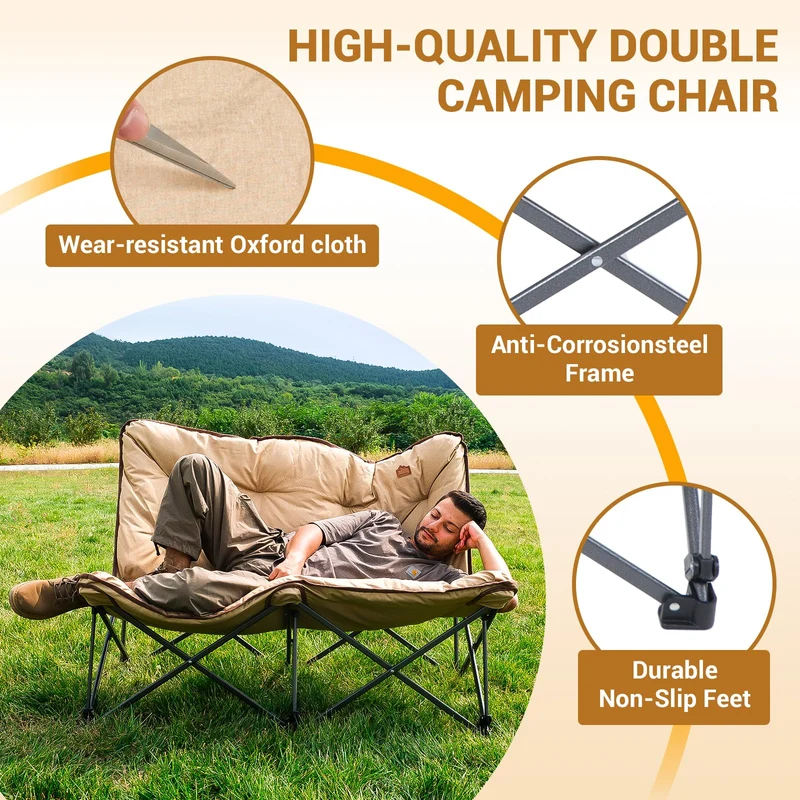 KingCamp LEMON C20 Loveseat Couch | Double Butterfly Folding Camping Chair for Two