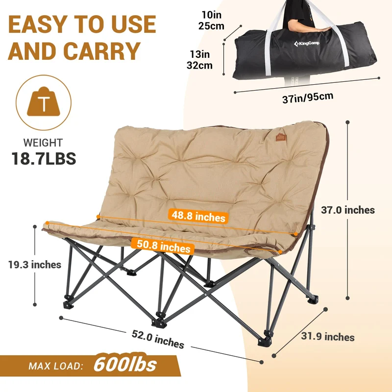 KingCamp LEMON C20 Loveseat Couch | Double Butterfly Folding Camping Chair for Two