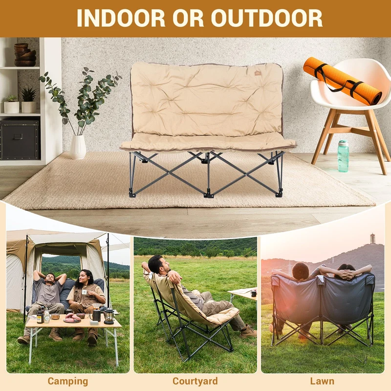 KingCamp LEMON C20 Loveseat Couch | Double Butterfly Folding Camping Chair for Two