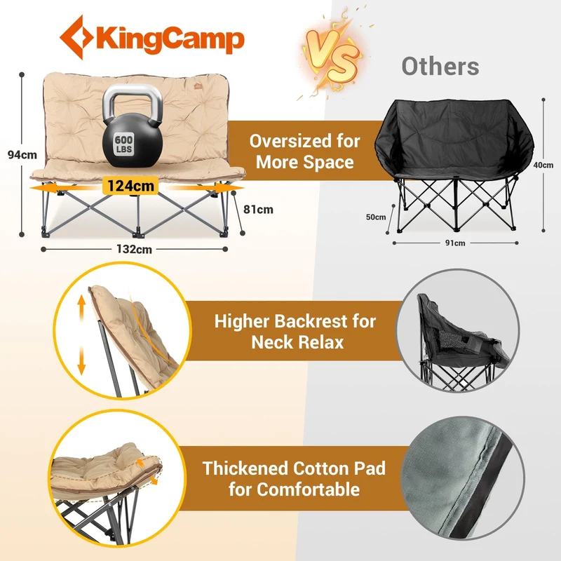 KingCamp LEMON C20 Loveseat Couch | Double Butterfly Folding Camping Chair for Two
