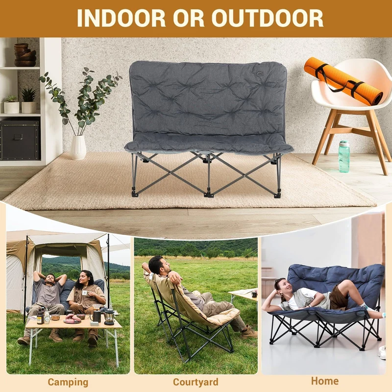 KingCamp LEMON C20 Loveseat Couch | Double Butterfly Folding Camping Chair for Two