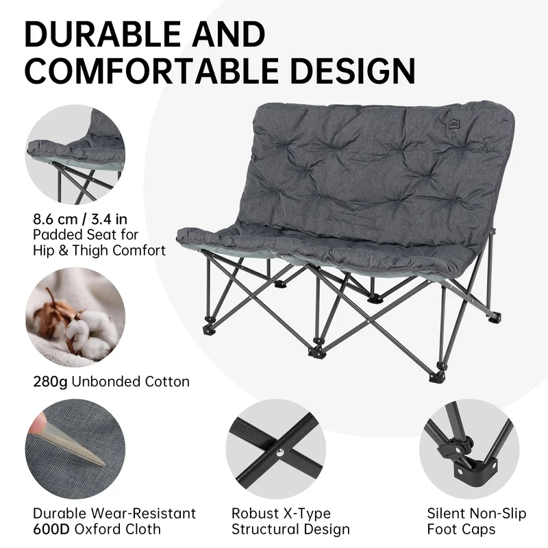 KingCamp LEMON C20 Loveseat Couch | Double Butterfly Folding Camping Chair for Two