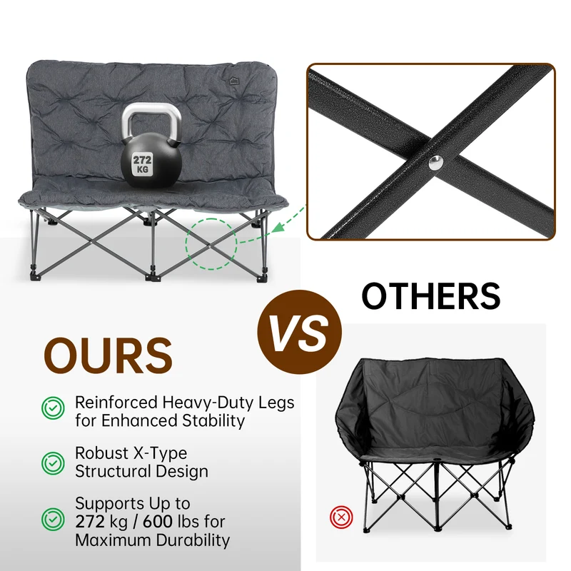 KingCamp LEMON C20 Loveseat Couch | Double Butterfly Folding Camping Chair for Two