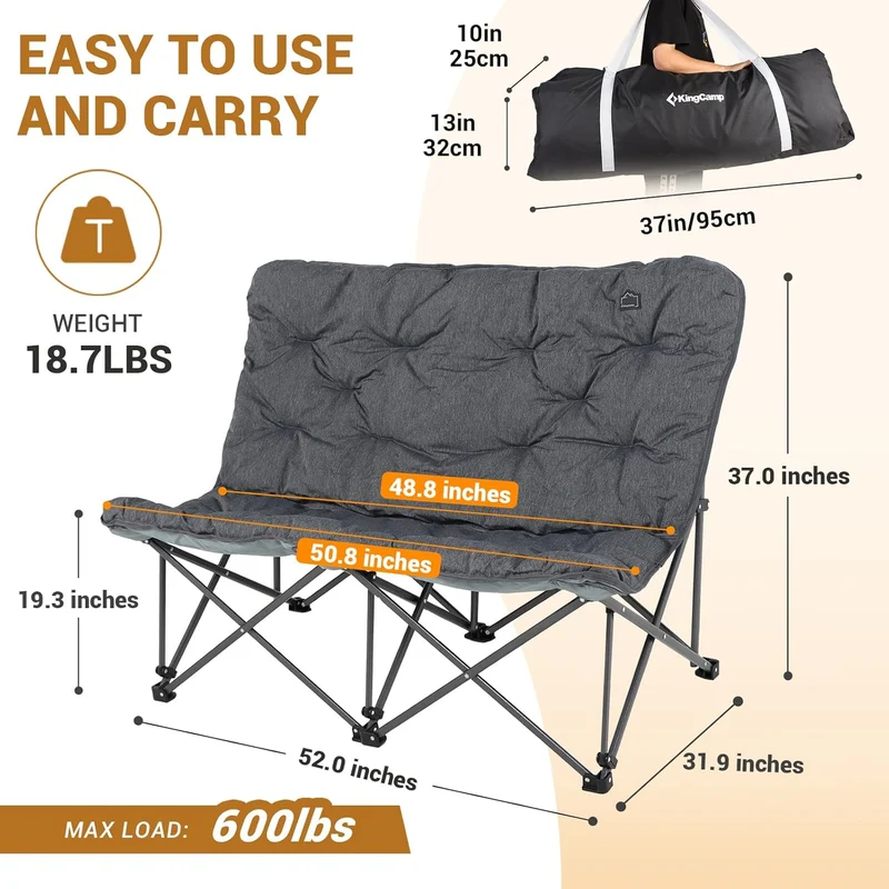 KingCamp LEMON C20 Loveseat Couch | Double Butterfly Folding Camping Chair for Two