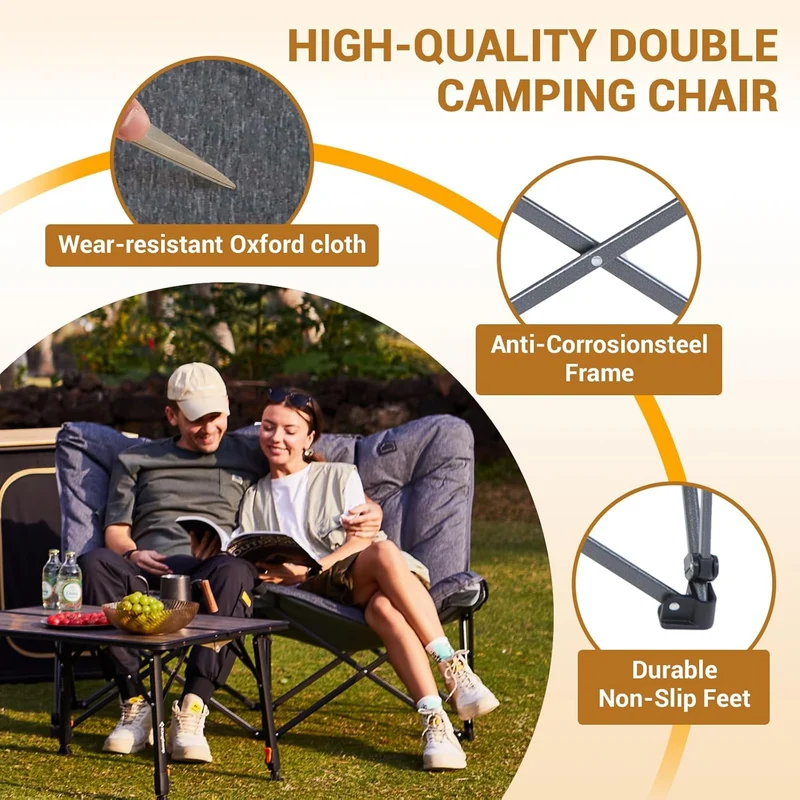 KingCamp LEMON C20 Loveseat Couch | Double Butterfly Folding Camping Chair for Two