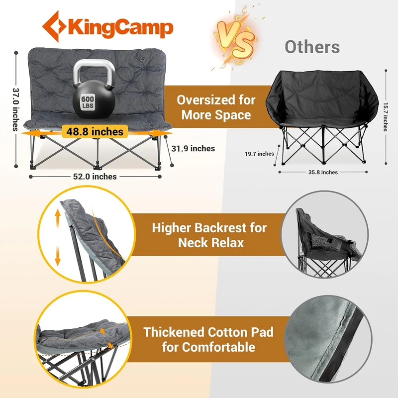 KingCamp LEMON C20 Loveseat Couch | Double Butterfly Folding Camping Chair for Two