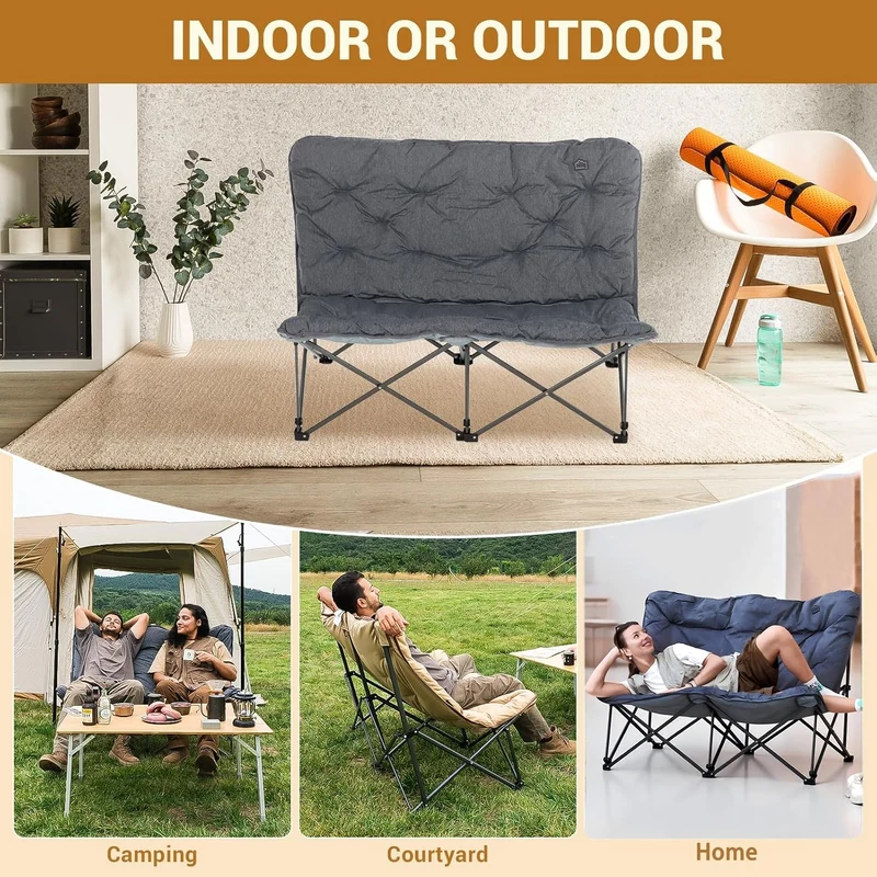 KingCamp LEMON C20 Loveseat Couch | Double Butterfly Folding Camping Chair for Two