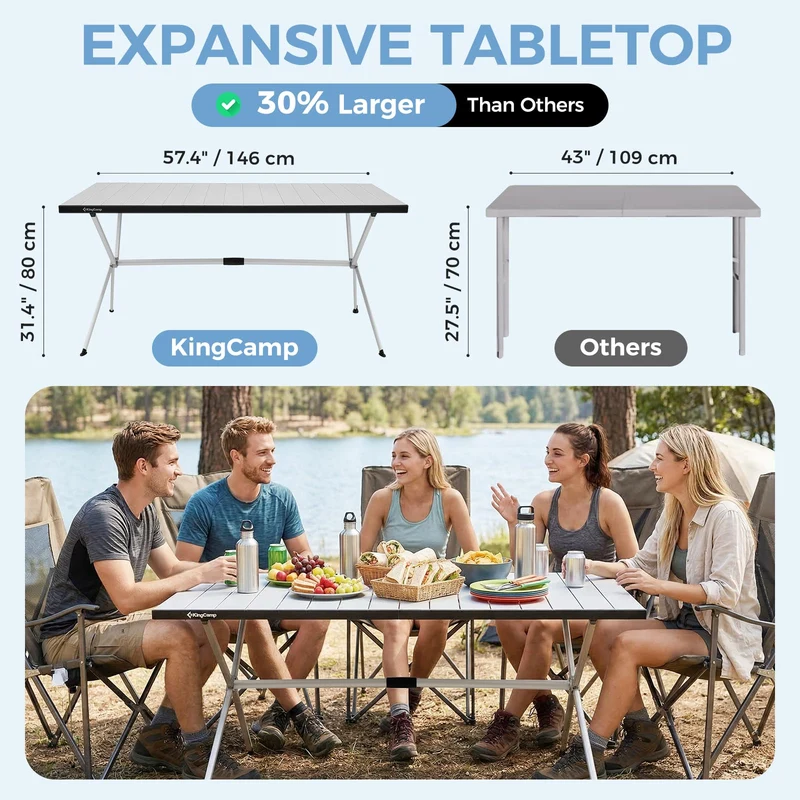 KingCamp AluVenture Aluminum Camping Table, Heavy Duty Roll Top Folding Camp Table with Adjustable Feet & Carry Bag