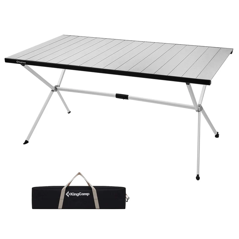 KingCamp AluVenture Aluminum Camping Table, Heavy Duty Roll Top Folding Camp Table with Adjustable Feet & Carry Bag